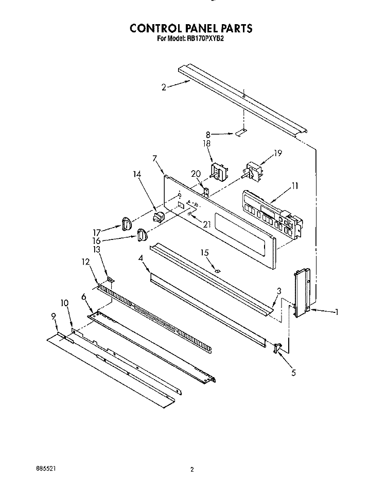 CONTROL PANEL, LIT/OPTIONAL Diagram and Parts List for RB170PXYQ2  Whirlpool Wall Oven
