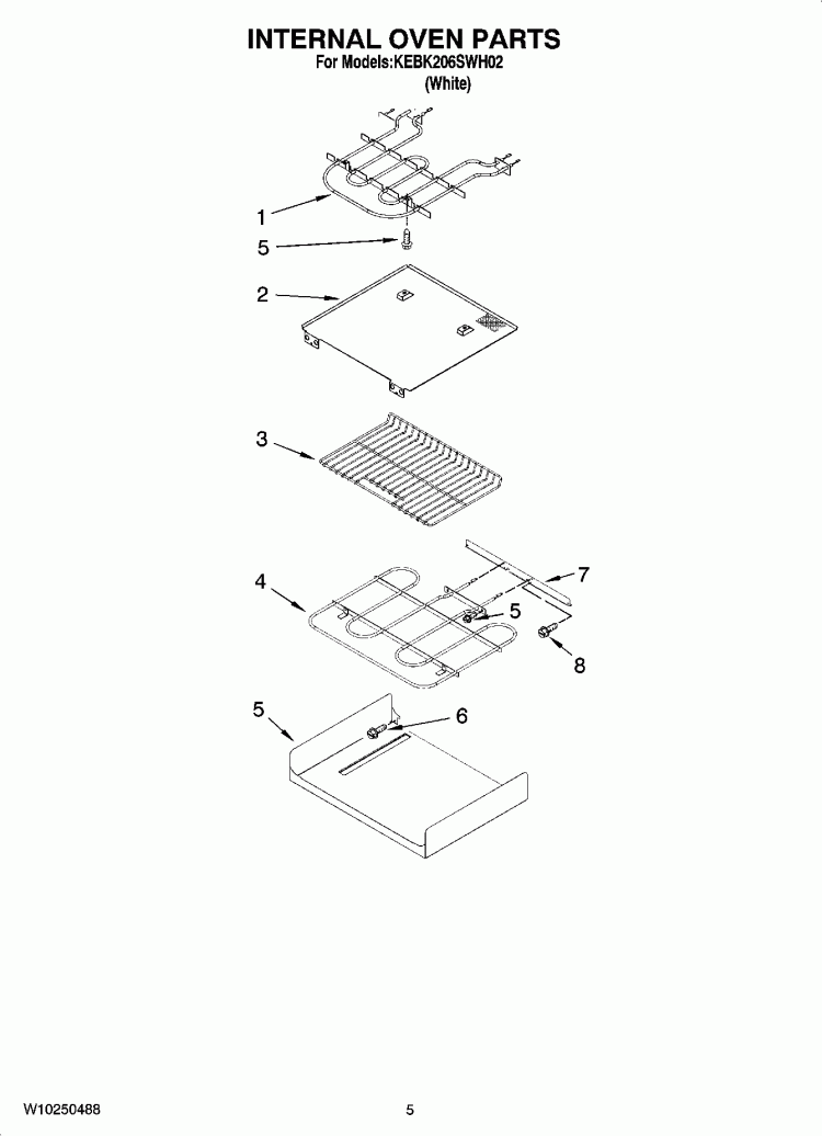 INTERNAL OVEN PARTS Diagram and Parts List for KEBK206SWH02  KitchenAid Wall Oven