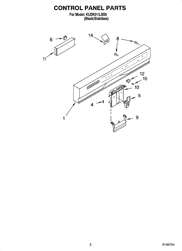 CONTROL PANEL PARTS Diagram and Parts List for KUDK01ILBS0  KitchenAid Dishwasher