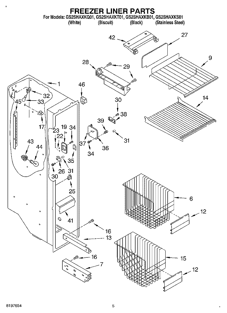 FREEZER LINER Diagram and Parts List for GS2SHAXKB01  Whirlpool Refrigerator