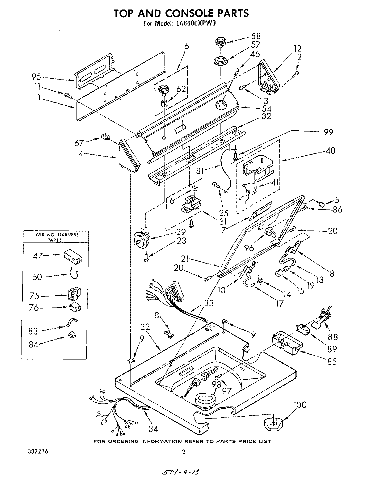 TOP AND CONSOLE Diagram and Parts List for LA6680XPW0  Whirlpool Washer