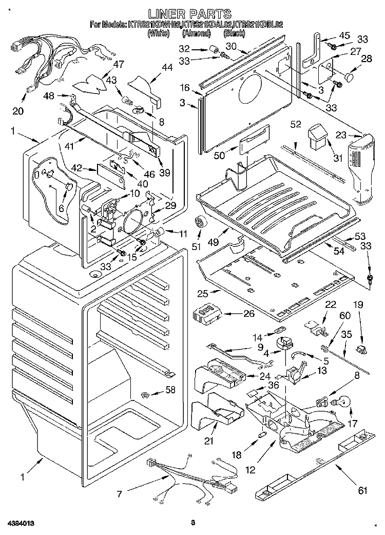 LINER Diagram and Parts List for KTRS21KDAL02  KitchenAid Refrigerator