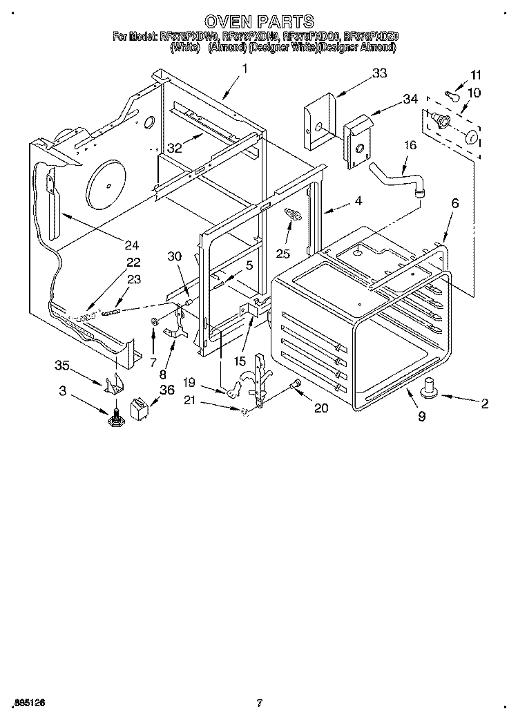 OVEN Diagram and Parts List for RF376PXDW0  Whirlpool Range