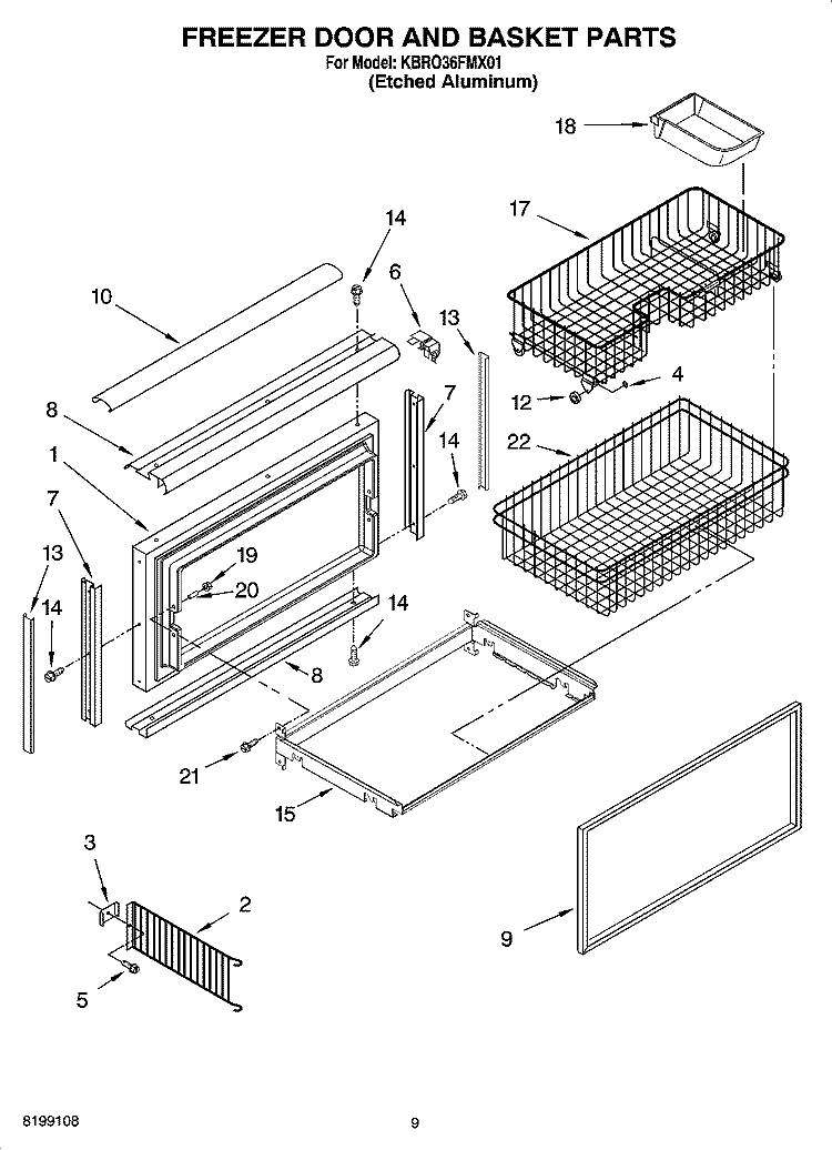 FREEZER DOOR AND BASKET PARTS Diagram and Parts List for KBRO36FMX01  KitchenAid Refrigerator