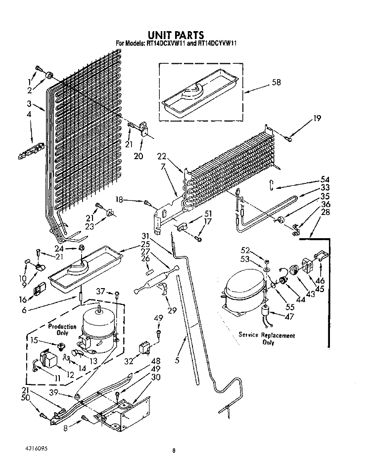 UNIT Diagram and Parts List for RT14DCYVW11  Roper Refrigerator