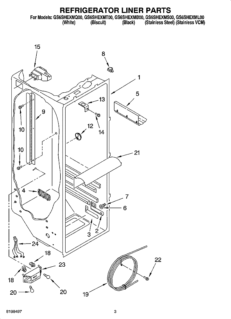 REFRIGERATOR LINER PARTS Diagram and Parts List for GS6SHEXML00  Whirlpool Refrigerator