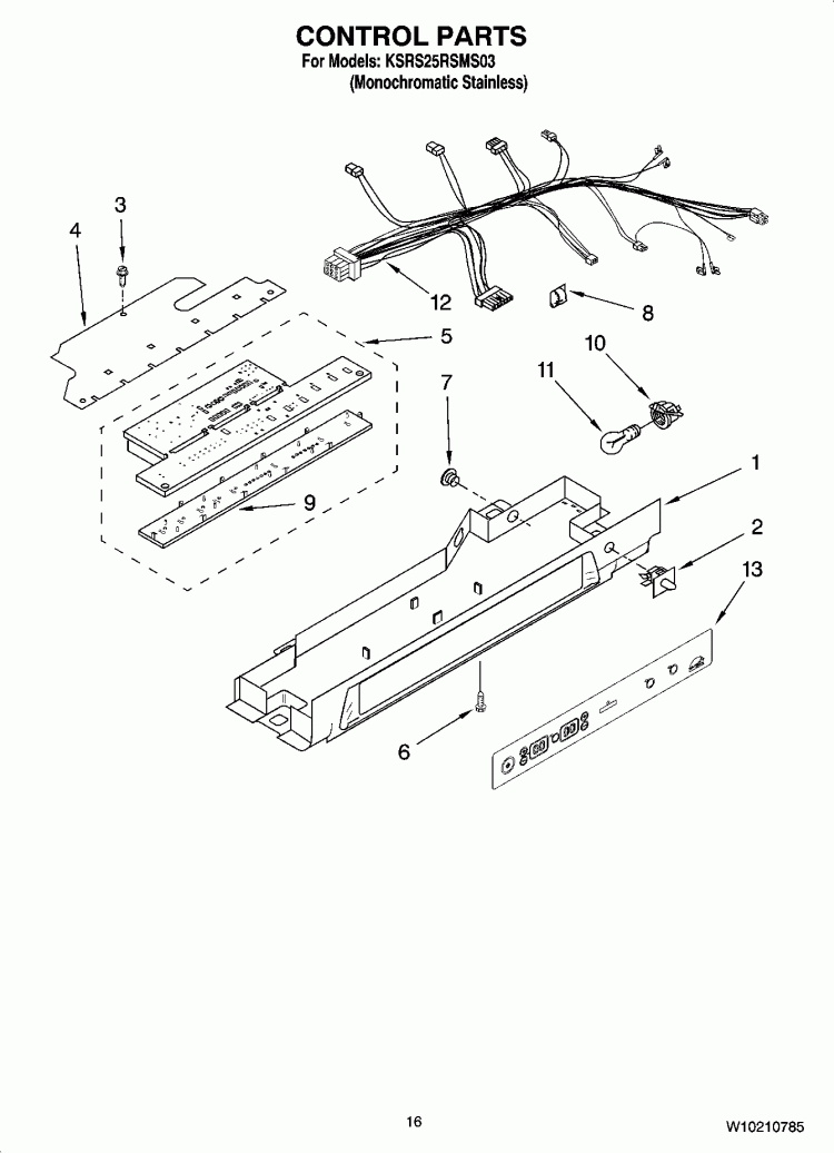 CONTROL PARTS Diagram and Parts List for KSRS25RSMS03  KitchenAid Refrigerator