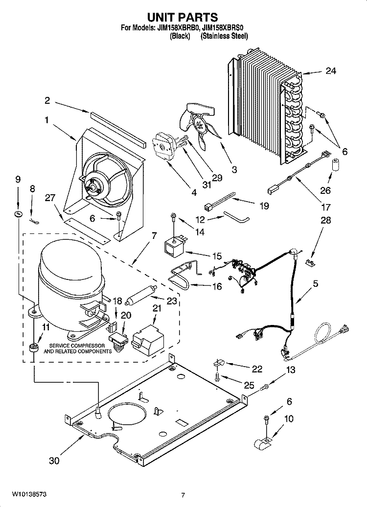 UNIT PARTS, OPTIONAL PARTS (NOT INCLUDED) Diagram and Parts List for JIM158XBRB0  Whirlpool Ice Maker