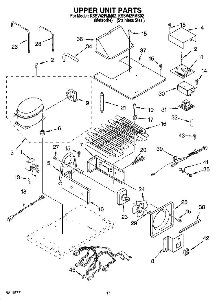 UPPER UNIT PARTS Diagram and Parts List for KSSV42FMS02  KitchenAid Refrigerator