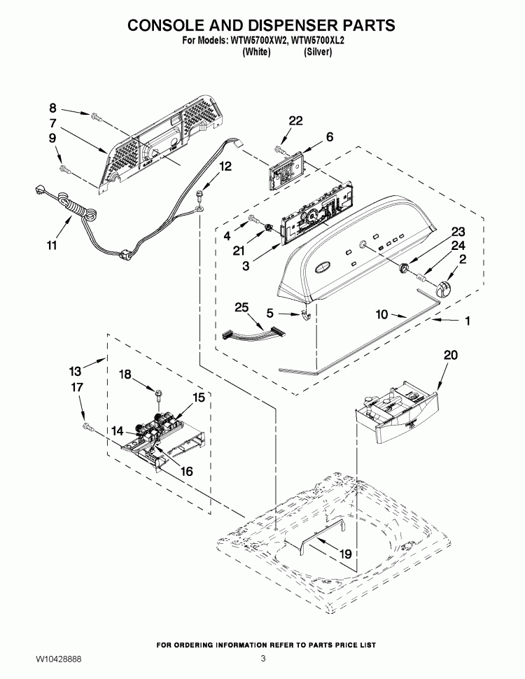 CONSOLE AND DISPENSER PARTS Diagram and Parts List for WTW5700XW2  Whirlpool Washer