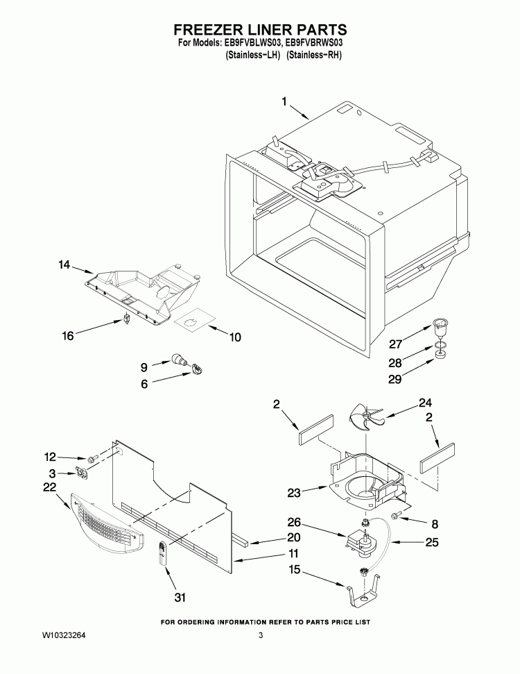 FREEZER LINER PARTS Diagram and Parts List for EB9FVBLWS03  Whirlpool Refrigerator