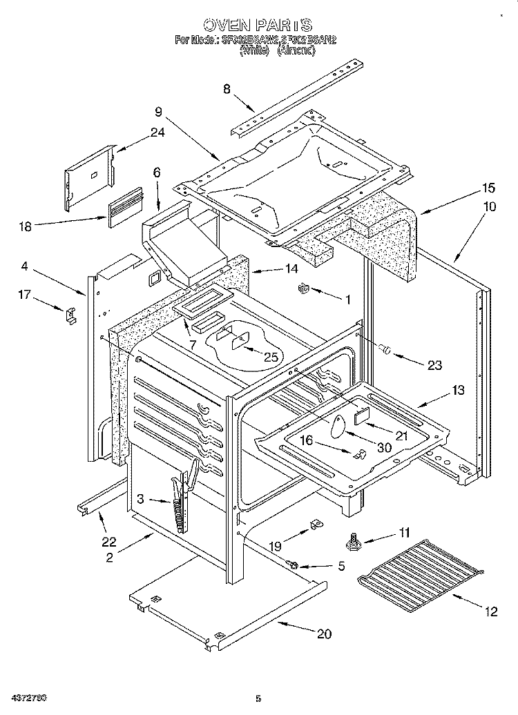 OVEN Diagram and Parts List for SF302BSAN2  Whirlpool Range