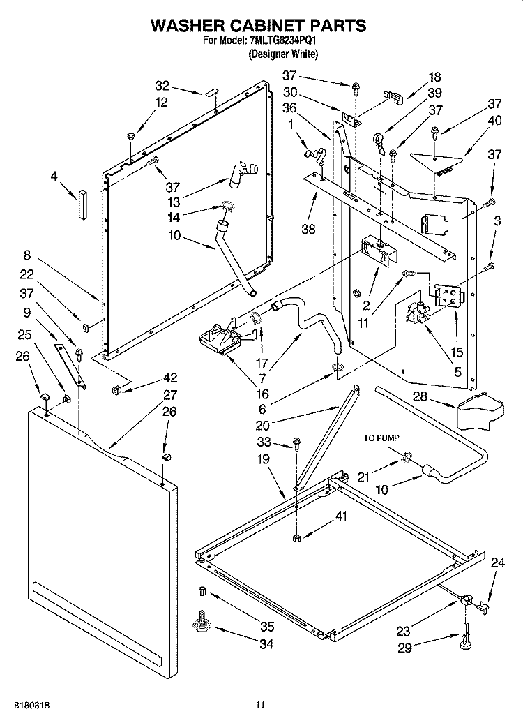 WASHER CABINET PARTS Diagram and Parts List for 7MLTG8234PQ1  Whirlpool Washer Dryer Combo