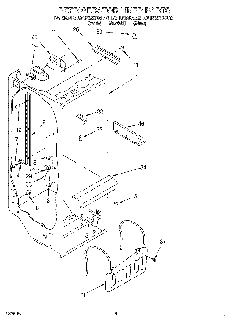 REFRIGERATOR LINER Diagram and Parts List for KSUP25QDAL00  KitchenAid Refrigerator