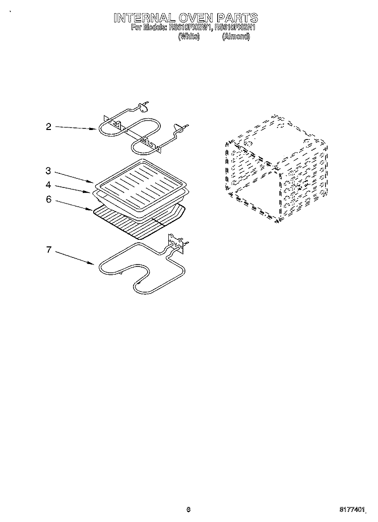 INTERNAL OVEN Diagram and Parts List for RS610PXGW1  Whirlpool Range