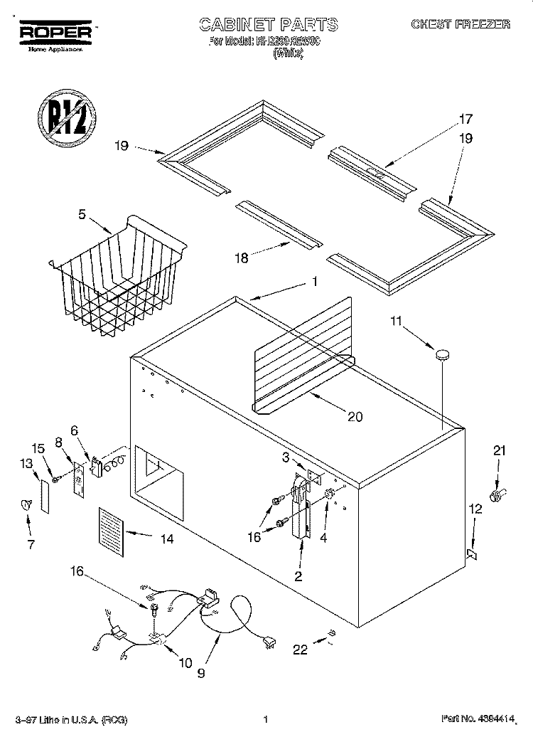 SECTION Diagram and Parts List for RH2299REW00  Roper Freezer