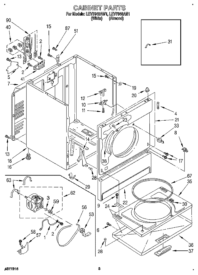 SECTION Diagram and Parts List for LEV7646AW1  Whirlpool Dryer