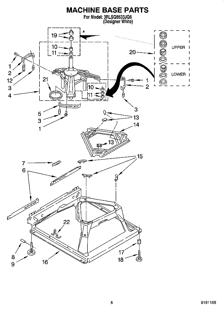 MACHINE BASE PARTS Diagram and Parts List for 3RLSQ8533JQ6  Whirlpool Washer