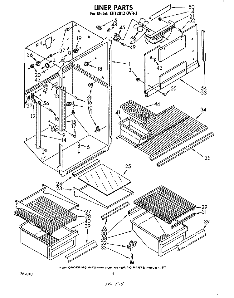 LINER Diagram and Parts List for EHT201ZKWR3  Whirlpool Refrigerator