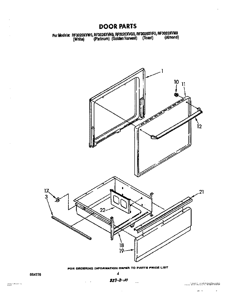 DOOR Diagram and Parts List for RF3020XVF0  Whirlpool Range