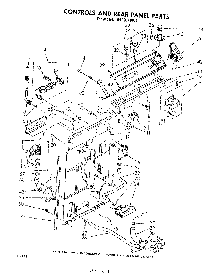 CONTROLS AND REAR PANEL Diagram and Parts List for LA5530XPW3  Whirlpool Washer