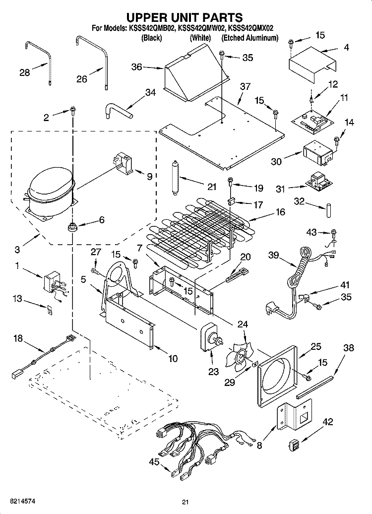 UPPER UNIT PARTS Diagram and Parts List for KSSS42QMB02  KitchenAid Refrigerator