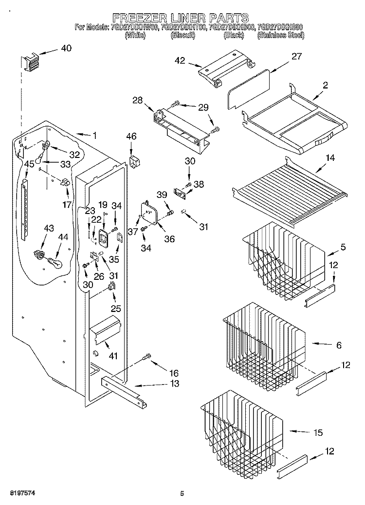 FREEZER LINER Diagram and Parts List for 7GD27DIXHT00  Whirlpool Refrigerator