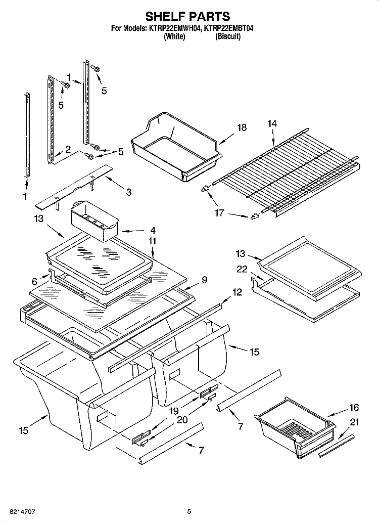 SHELF PARTS Diagram and Parts List for KTRP22EMBT04  KitchenAid Refrigerator