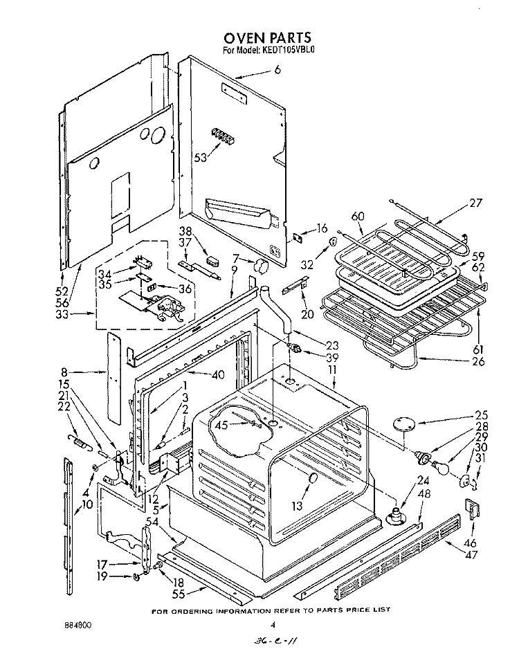 OVEN Diagram and Parts List for KEDT105VBL0  KitchenAid Range