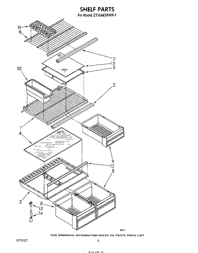 SHELF Diagram and Parts List for ET16AKXRWR1  Whirlpool Refrigerator