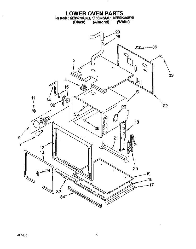 LOWER OVEN Diagram and Parts List for KEBS278ABL1  KitchenAid Wall Oven