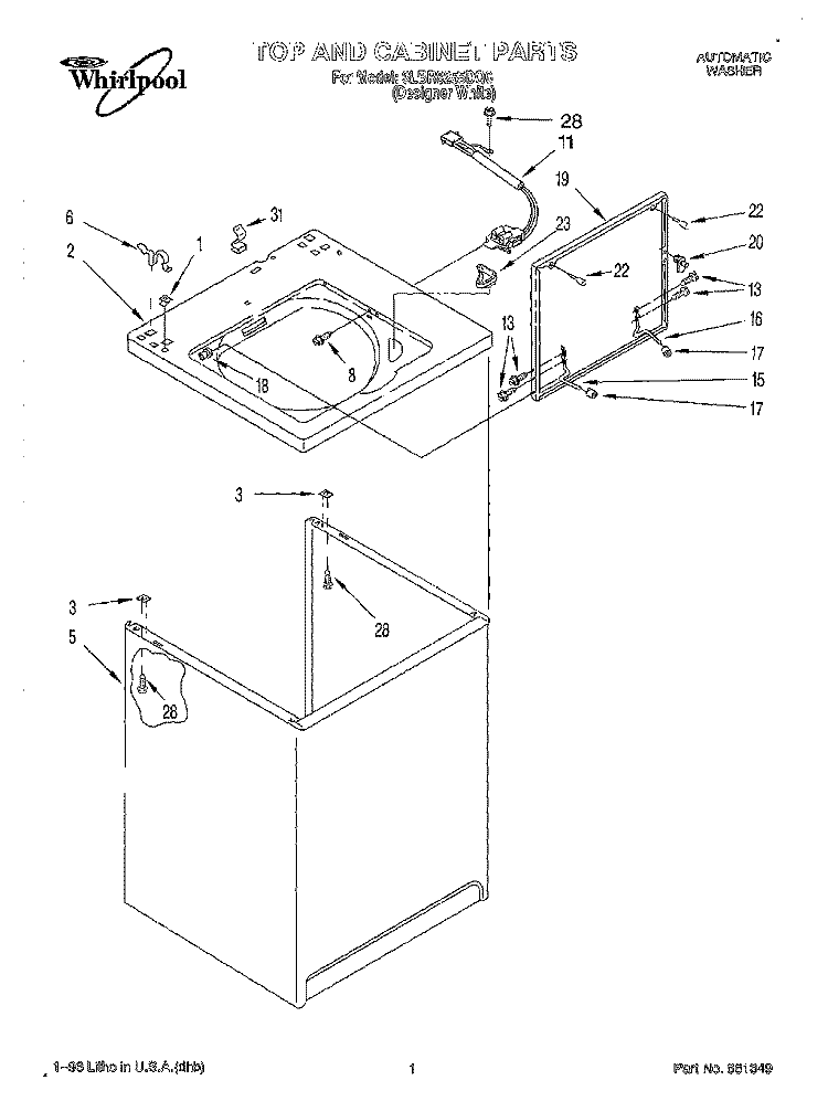 TOP AND CABINET Diagram and Parts List for 3LBR8255DQ0  Whirlpool Washer