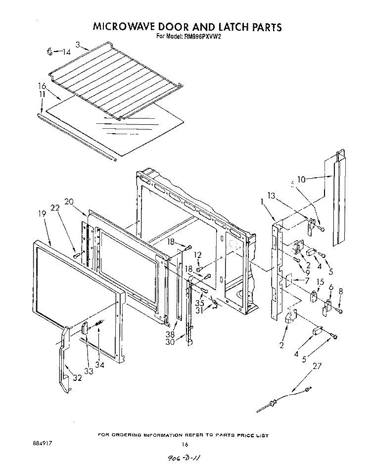 MICROWAVE DOOR AND LATCH , LIT/OPTIONAL Diagram and Parts List for RM996PXVW2  Whirlpool Microwave Oven Combo