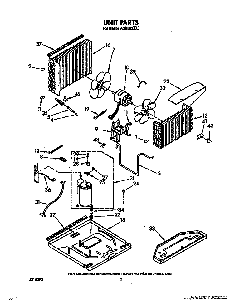 UNIT, LIT/OPTIONAL Diagram and Parts List for ACU082XX0  Whirlpool Air Conditioner