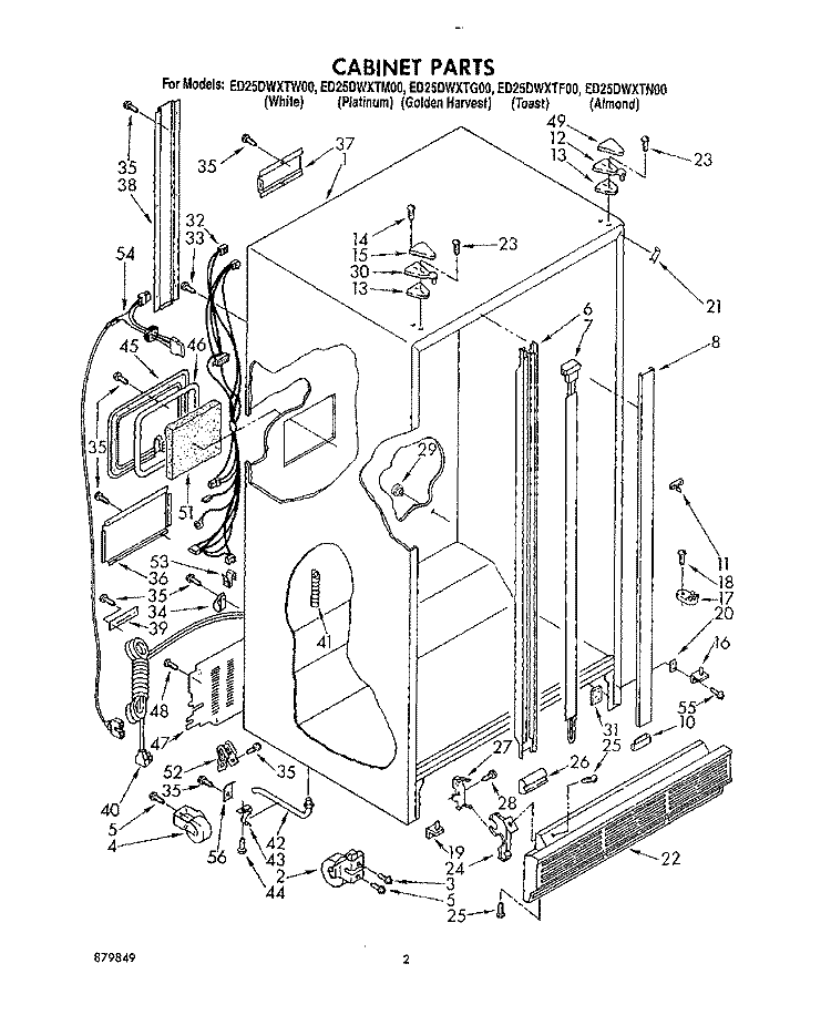 CABINET Diagram and Parts List for ED25DWXTF00  Whirlpool Refrigerator
