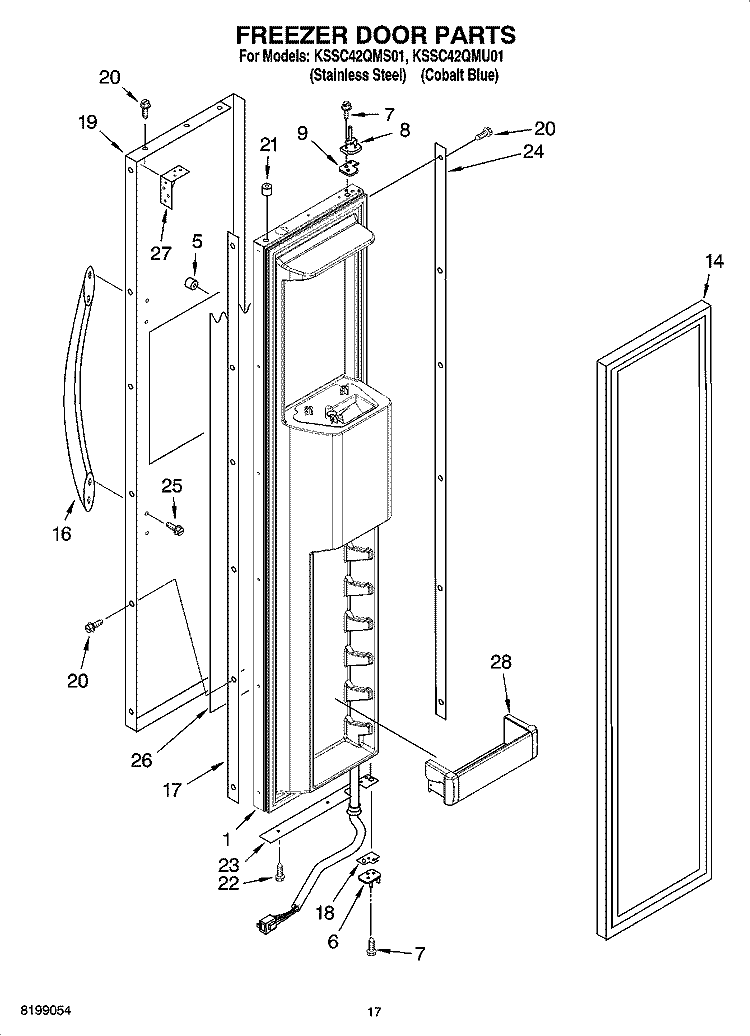 FREEZER DOOR PARTS Diagram and Parts List for KSSC42QMS01  KitchenAid Refrigerator