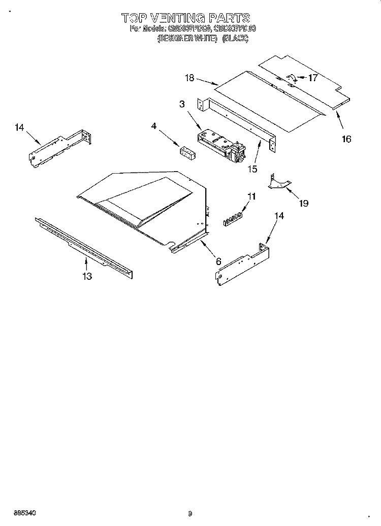TOP VENTING, OPTIONAL Diagram and Parts List for GBD307PDB0  Whirlpool Wall Oven