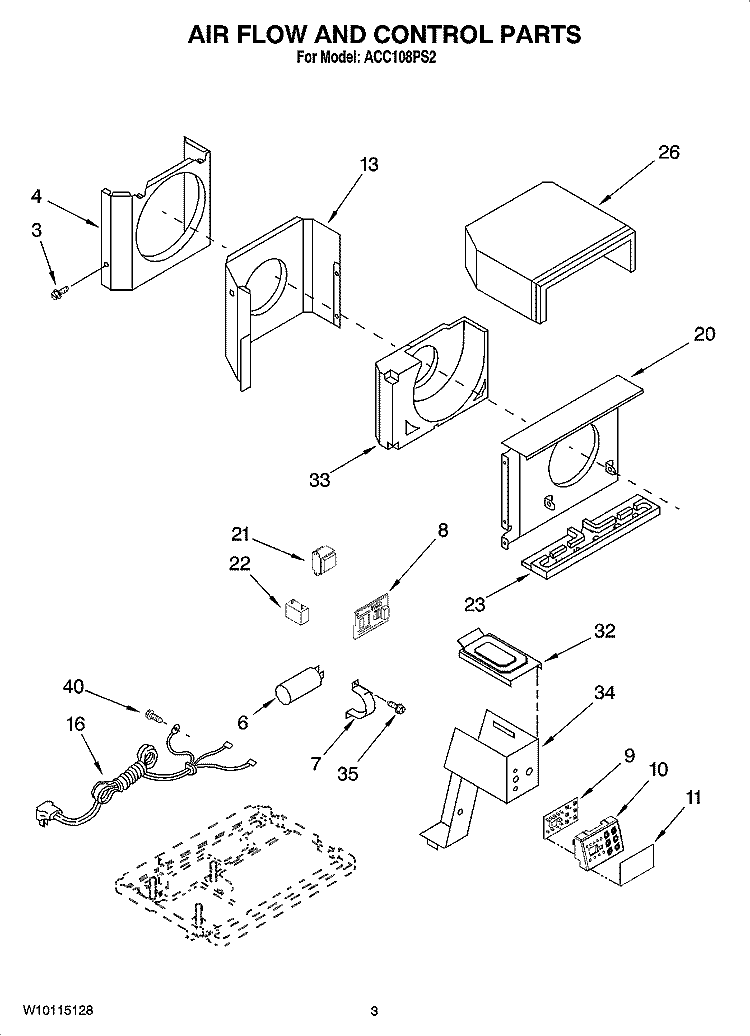 AIR FLOW AND CONTROL PARTS Diagram and Parts List for ACC108PS2  Whirlpool Air Conditioner