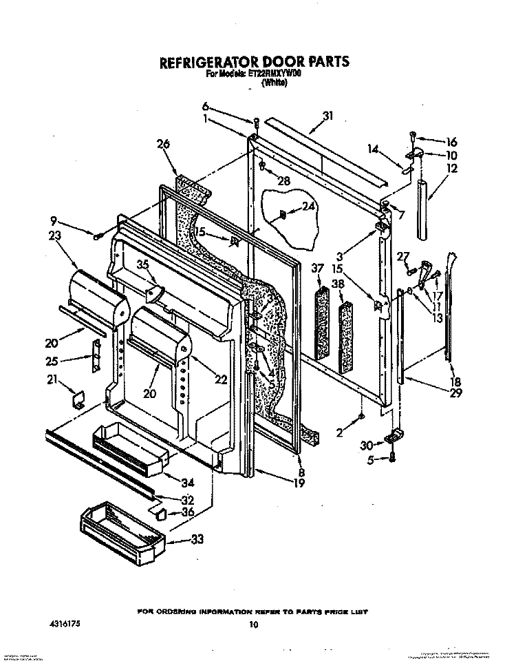 REFRIGERATOR DOOR Diagram and Parts List for ET22RMXYW00  Whirlpool Refrigerator