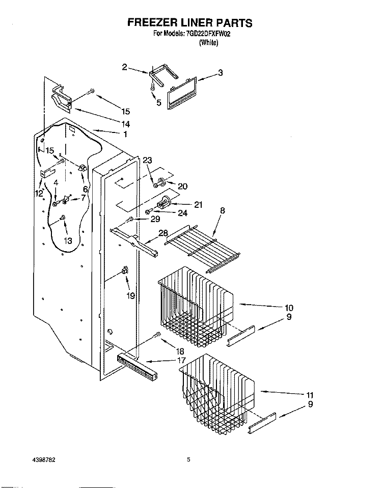 FREEZER LINER Diagram and Parts List for 7GD22DFXFW02  Whirlpool Refrigerator