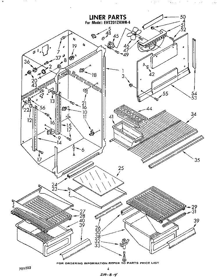 LINER Diagram and Parts List for EHT201ZKWR4  Whirlpool Refrigerator