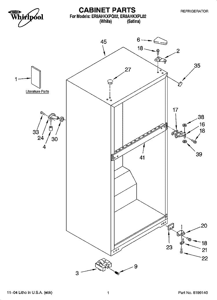 CABINET PARTS Diagram and Parts List for ER8AHKXPQ02  Whirlpool Refrigerator