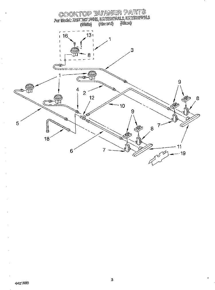 COOKTOP BURNER Diagram and Parts List for KGRT507BWH2  KitchenAid Range
