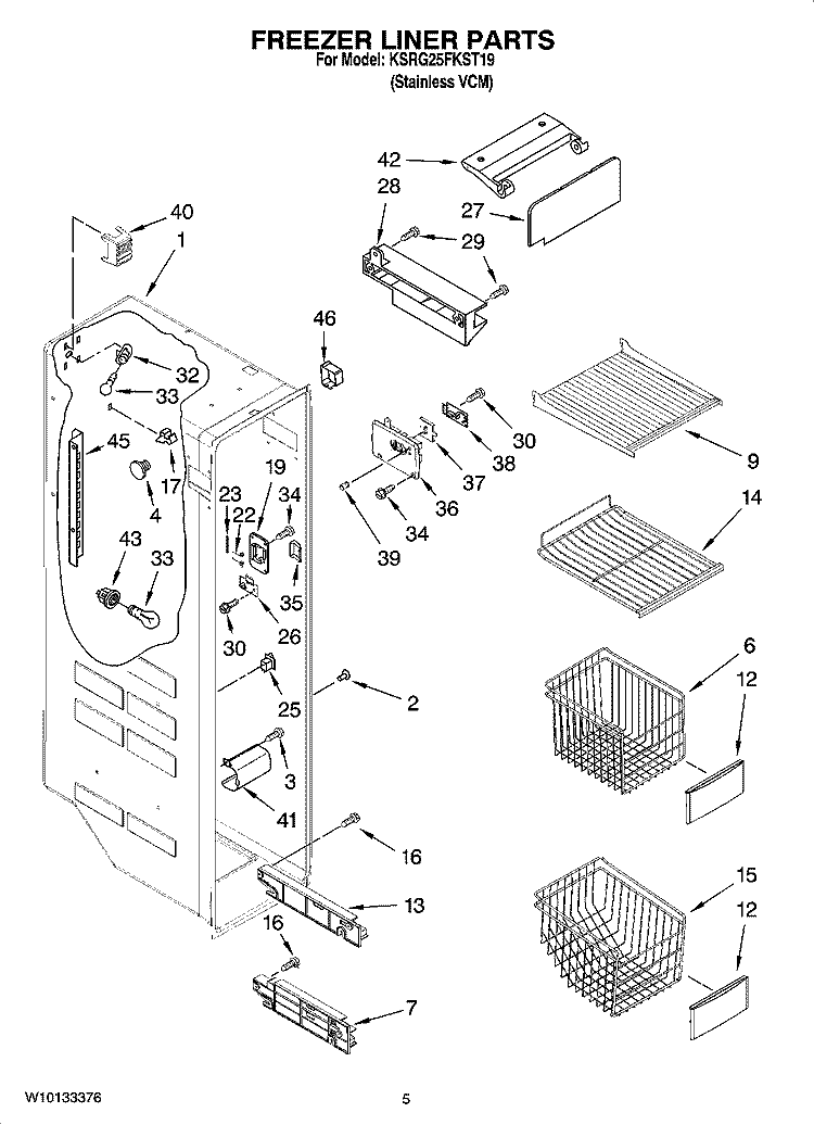 FREEZER LINER PARTS Diagram and Parts List for KSRG25FKST19  KitchenAid Refrigerator