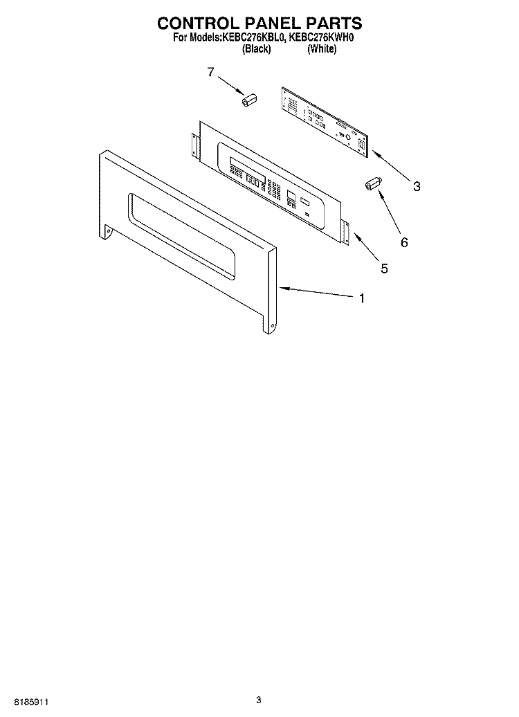 CONTROL PANEL Diagram and Parts List for KEBC276KBL0  KitchenAid Wall Oven