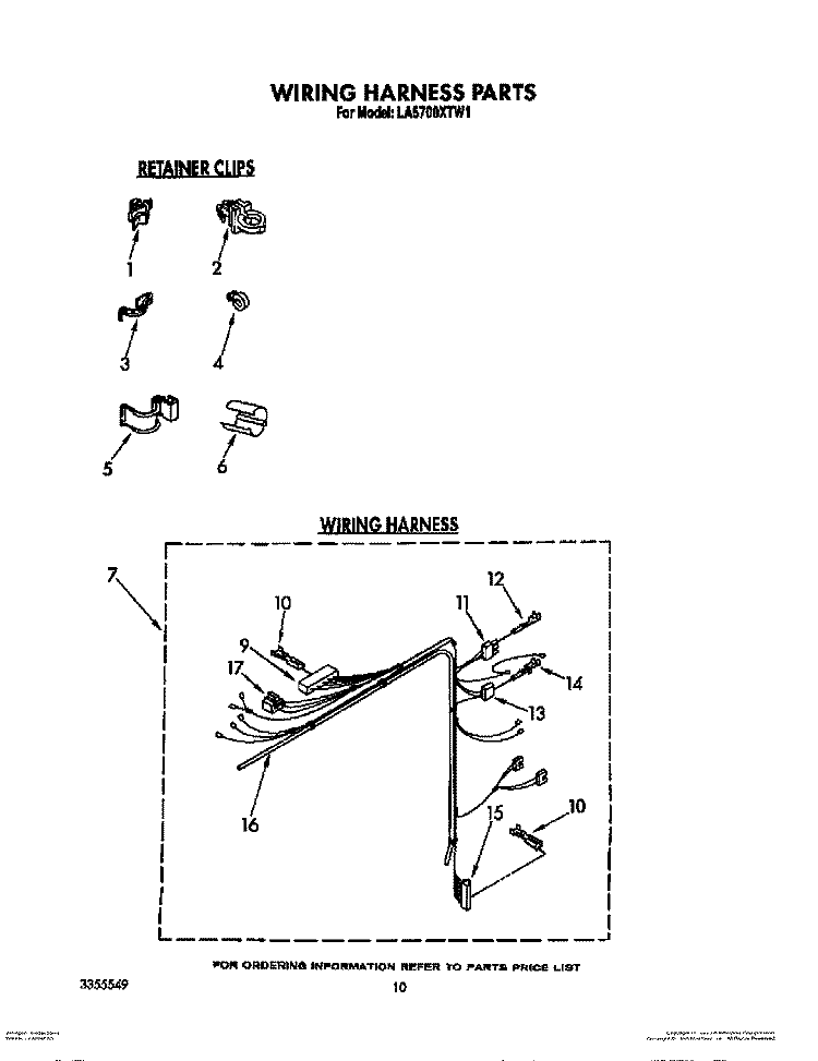 WIRING HARNESS Diagram and Parts List for LA5700XTN1  Whirlpool Washer