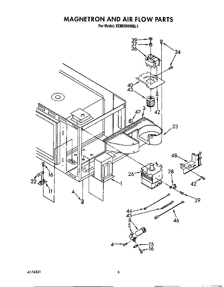 MAGNETRON AND AIR FLOW Diagram and Parts List for KEMI300WBL1  KitchenAid Microwave Oven Combo