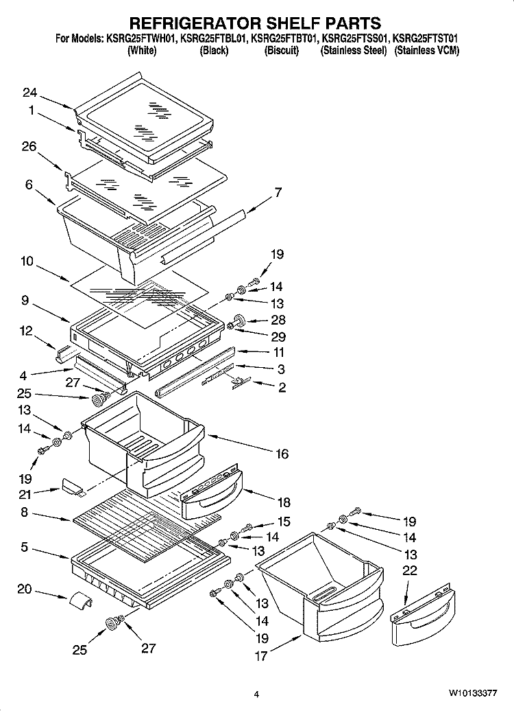 REFRIGERATOR SHELF PARTS Diagram and Parts List for KSRG25FTBL01  KitchenAid Refrigerator
