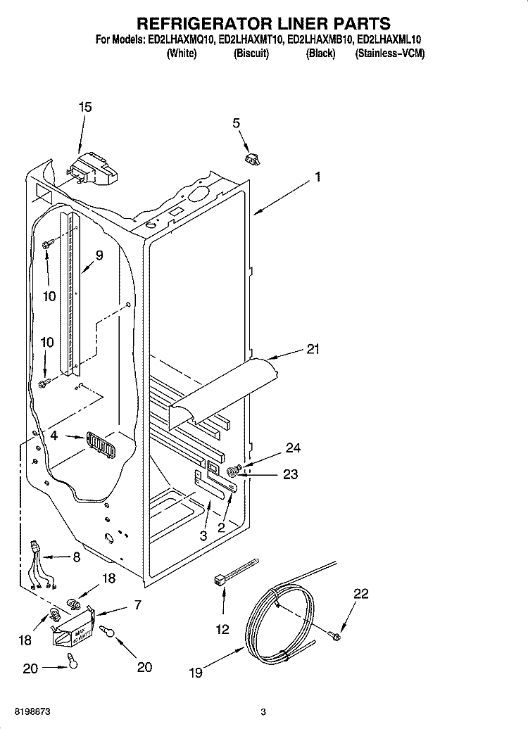 REFRIGERATOR LINER PARTS Diagram and Parts List for ED2LHAXMB10  Whirlpool Refrigerator