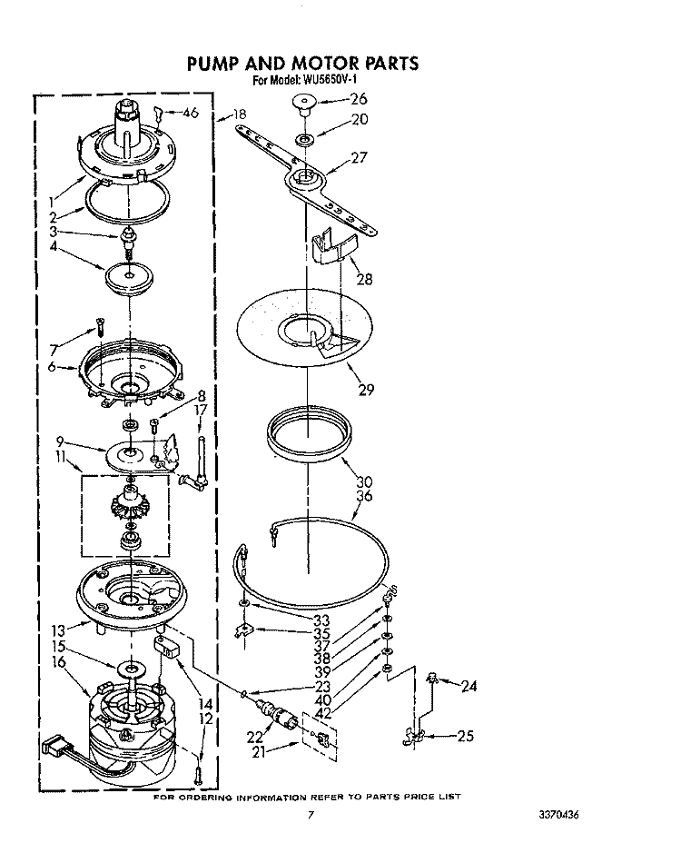 PUMP AND MOTOR Diagram and Parts List for WU5650V1  Roper Dishwasher